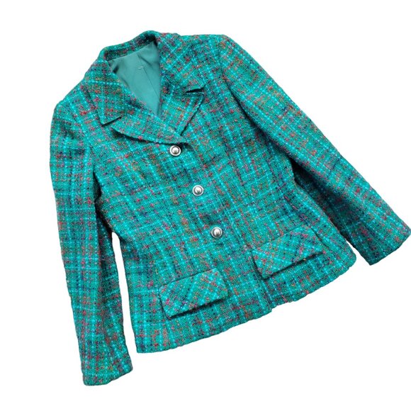 VINTAGE 50s Tweed Blazer Davidow Women's Small Kelly Green - Picture 1 of 12